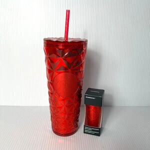 Starbucks Holiday 2023 Jeweled Prism Red 24 oz Tumbler with Ornament Key Chain